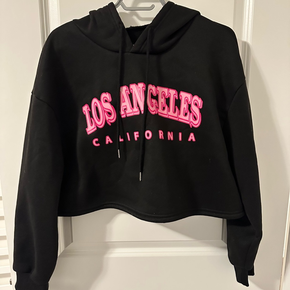 Cropped Hoodie with Pink Los Angeles Graphic